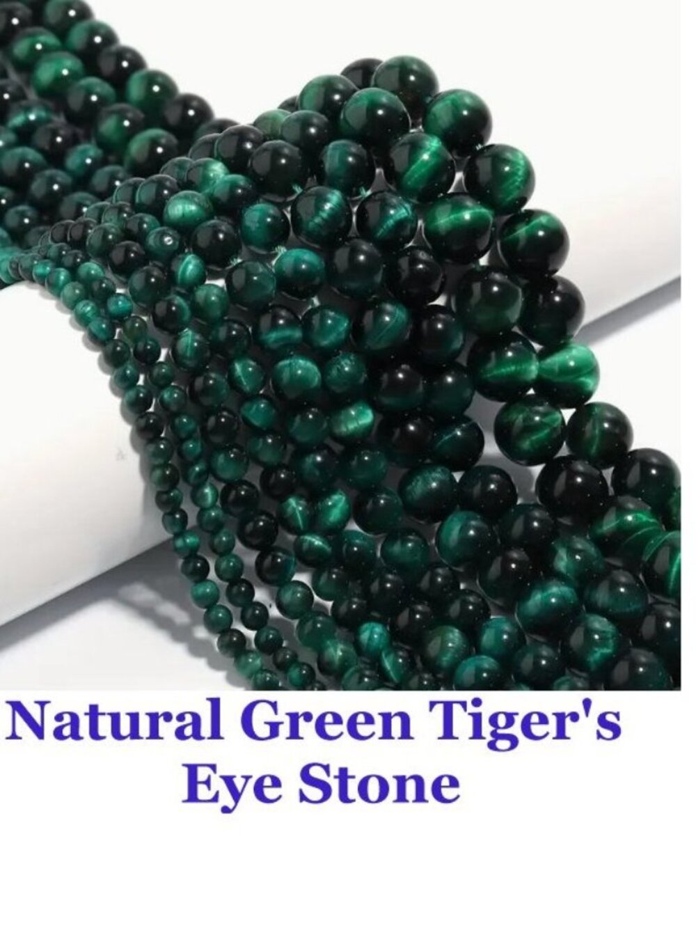 Natural Green Tiger's Eye Stone 15" Strand